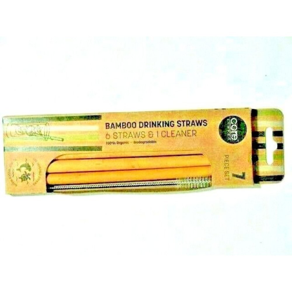 Bamboo Drinking Straws 6pc and 1 Brush Eco-Friendly 100% Organic Biodegradable